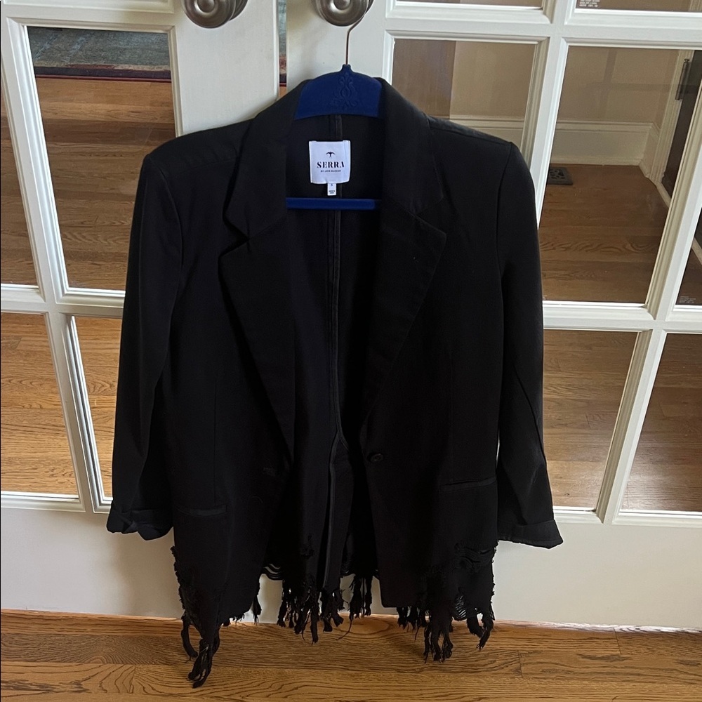 Serra Women's Elegant Black Blazer with Fringe